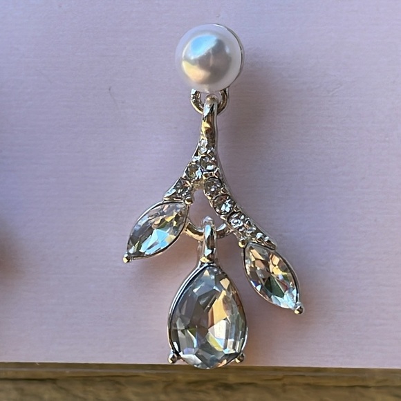 Simulated Pearl & Crystal Silver Tone Earrings Long Drop  You're Invited KOHLS - Picture 4 of 6